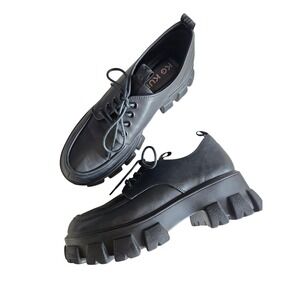 Kurt Geiger Tasha Chunky Loafers Black Lace Up Lug Sole Size 9 Streetwear Goth
